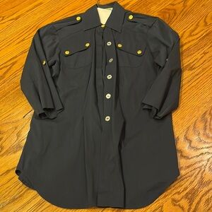 Too-She-She Woman’s Navy Blue Button Down With Belt and Gold Accents Size S